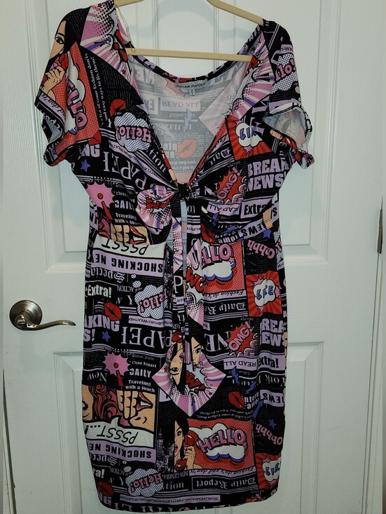 Almost Famous Dresses & Skirts - Almost Famous Black, Pink & Red Pop Art Tie-Front Dress